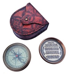 Engraved Antique Brass Poem Compass with Leather Case, Birthday Gift for Kids