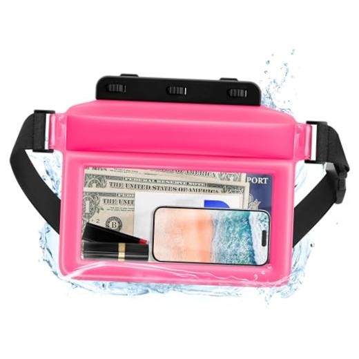 Large Floating Waterproof Phone Pouch with Adjustable Waist Strap, Water Pink