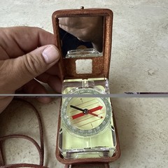 Vintage Acrylic Glass Compass w/ Mirrored Leather Case