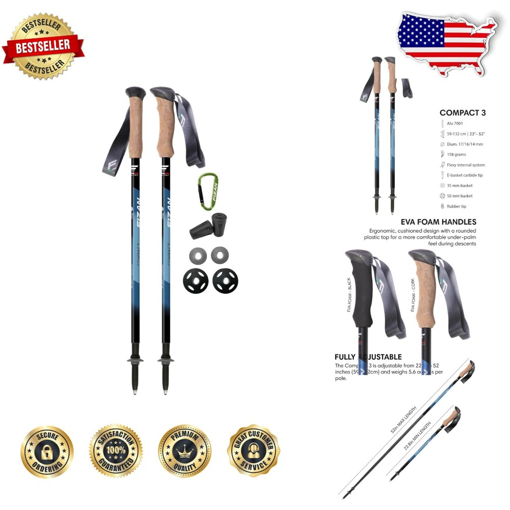 Ultralight Trekking Poles 5.6oz 3-Section Collapsible Aluminum Adjustable Hiking