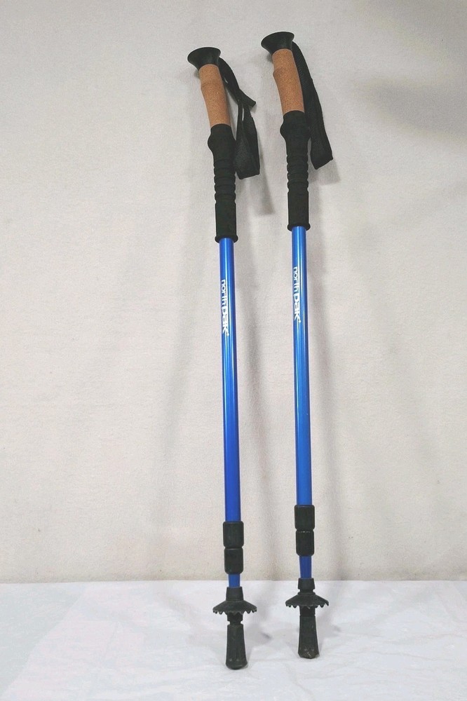 Northpak Outdoor Adjustable Trekking Poles Cork Grip Basket Rubber Carbide Tip