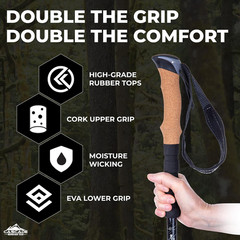 Lightweight Aircraft-Grade Aluminum Trekking Poles with Extended down Grip plus