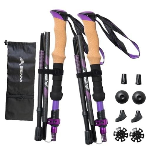 Carbon Fiber Trekking Poles Collapsible Hiking Poles 100-115 Purple