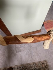 Hand-Carved 37”Wooden Walking Stick Cane W/Snake Design Antler Handle