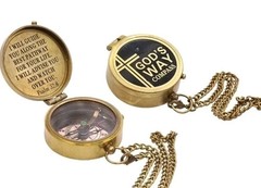 God’s Way Brass Compass, Psalm 32:8 Brass Compass with Wooden Brass Inlay Box