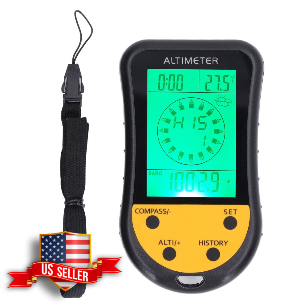 Digital Altimeter Barometer Thermometer 8-in-1 Backlit LCD for Hiking Camping