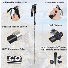 Premium HIKING POLES TREKKING collapsible adjustable ultralight open box 3 tips