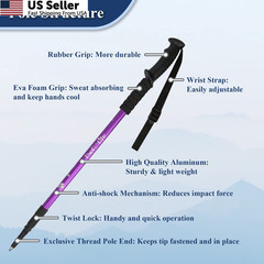 TheFitLife Trekking Poles – 2 From 26″ (65 cm) to 51.2″ (130 cm), Purple