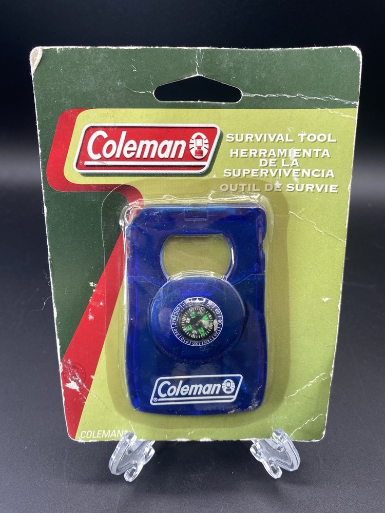 Coleman Blue Camping Survival Tool Compass Can Opener, Screwdriver, Blade New
