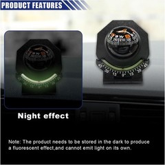 Car Compass, Car Dashboard Compass Ball with Slope Meter, Adjustable Night Visio