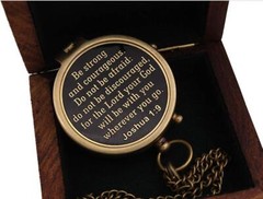 Be Strong And Courageous Joshua 19 Solid Brass Directional Engraved Compass B…