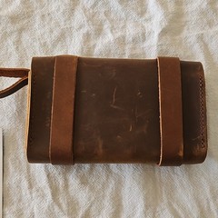 Ruck & River Leather Hiking Gear Pouch with 6 Glass Cork Bottles