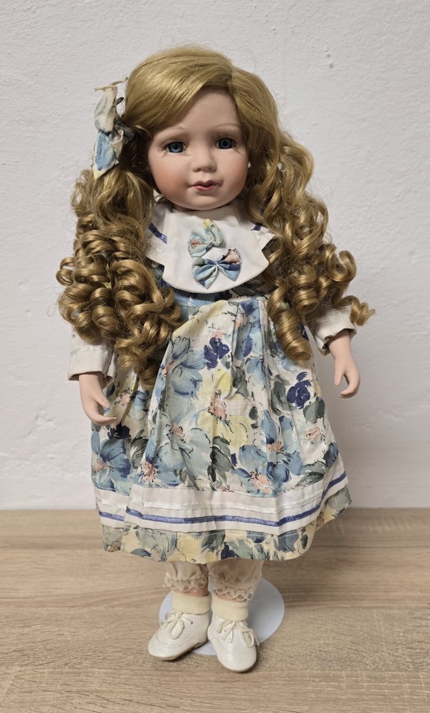 Porcelain Doll Girl 42cm Long Curls Collectors Condition Dress Complete