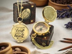 Antique Brass Compass with Leather Case – Functional Nautical Pocket Compass