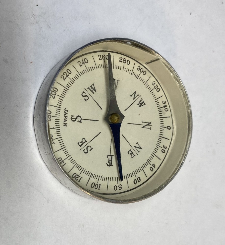 Vintage Metal Tin Compass Made In Japan
