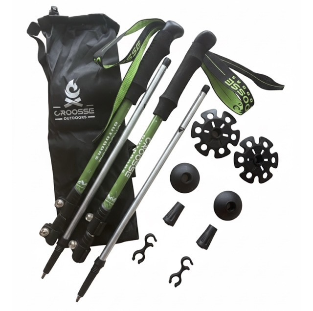 Croosse Trekking Poles Set (2) – Collapsible Hiking Sticks w/ Accessories & Bag
