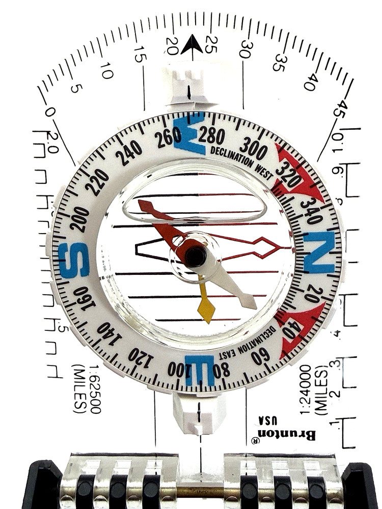 Vintage 1983 Brunton 8040G Elite Mirrored Sighting Compass USA Made w/ Pouch
