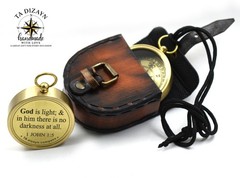 God is Light-1 John 1:5 Quote Engraved Compass with 2″ Inch, Poolish Brass
