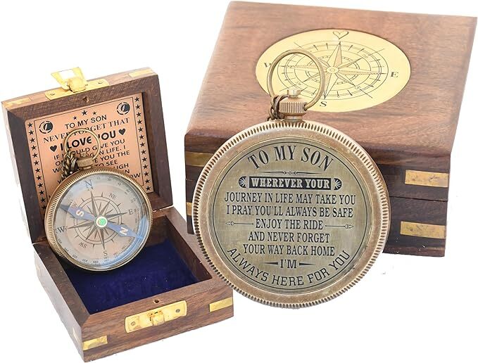 Engraved Compass 2 Gift for Son Baptism Confirmation Communion Gift from Mom Dad