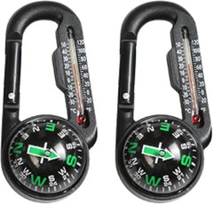 Carabiner Compass W/ Thermometer 4 x 3.5 inches Black Handheld Navigation Tool