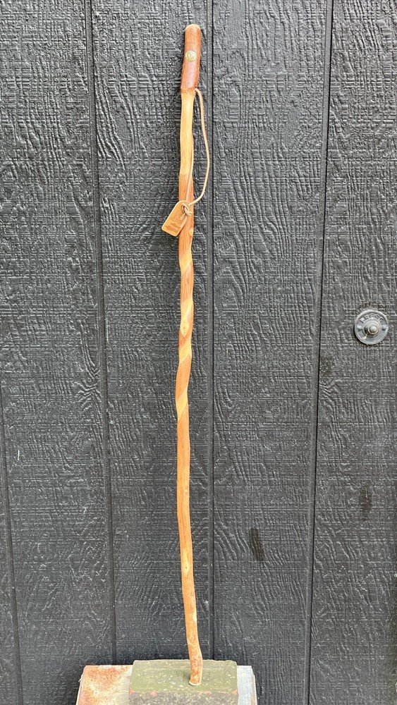 BRAZOS Twisted Wood Walking Stick Handcrafted 47″ Hiking Cane Leather Strap