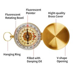 Brass Pocket Compass with Luminous Dial, Golden Vintage Pocket Watch Style 2