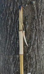 Bamboo Walking Stick Staff Hand Wrap Fire Cured Deer Antler Lanyard
