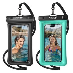 IP68 Waterproof Phone Pouch 2 Pack-Up to 7.0″，Adjustable Black Green 2 Pack