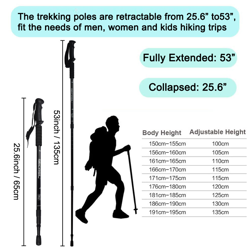 1 Pair Hiking Trekking Poles Collapsible Lightweight Adjustable Walking Sticks