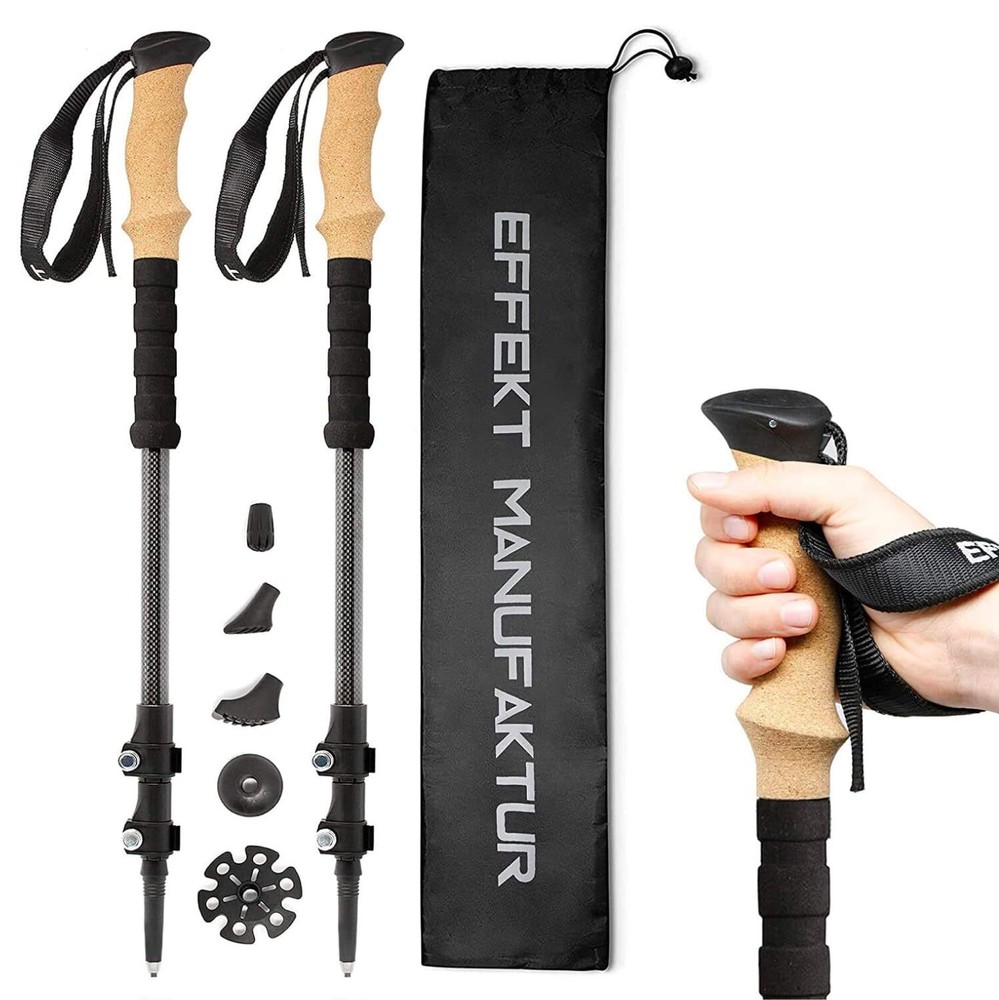 Effekt Carbon Trekking Poles Adjustable with Cork Grip & Bag – Hiking Poles, Tel