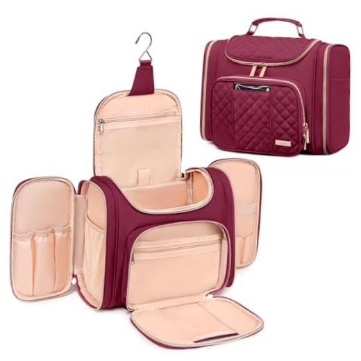 Tealari Large Toiletry Bag for Women Men,Bathroom Bag,Water Resistant Wine Red
