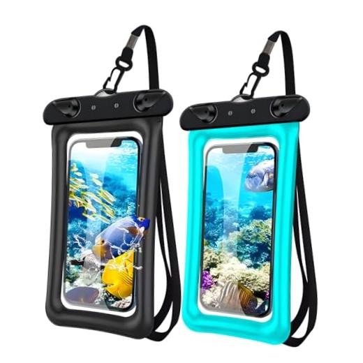 2 Pack Waterproof Floating Phone Pouch IPX8 Floatable Waterproof Blue+Black