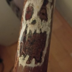 Handmade Wood Walking Stick with Number 2 Billiard Ball Handle, Painted Designs