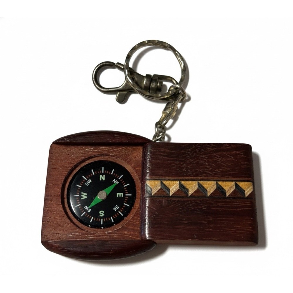 Rare! Wood Compass Keychain Fob Vtg Direction Finder Outdoor Gear Coolectibkr