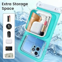 2 Pack IPX8 Waterproof Phone Pouch, Large Space Cell Phone Pouch Black + Green