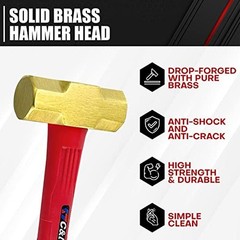 2lb Brass Sledge Hammer,Non-Sparking, Comfortable Fiberglass Handle,2 2LB