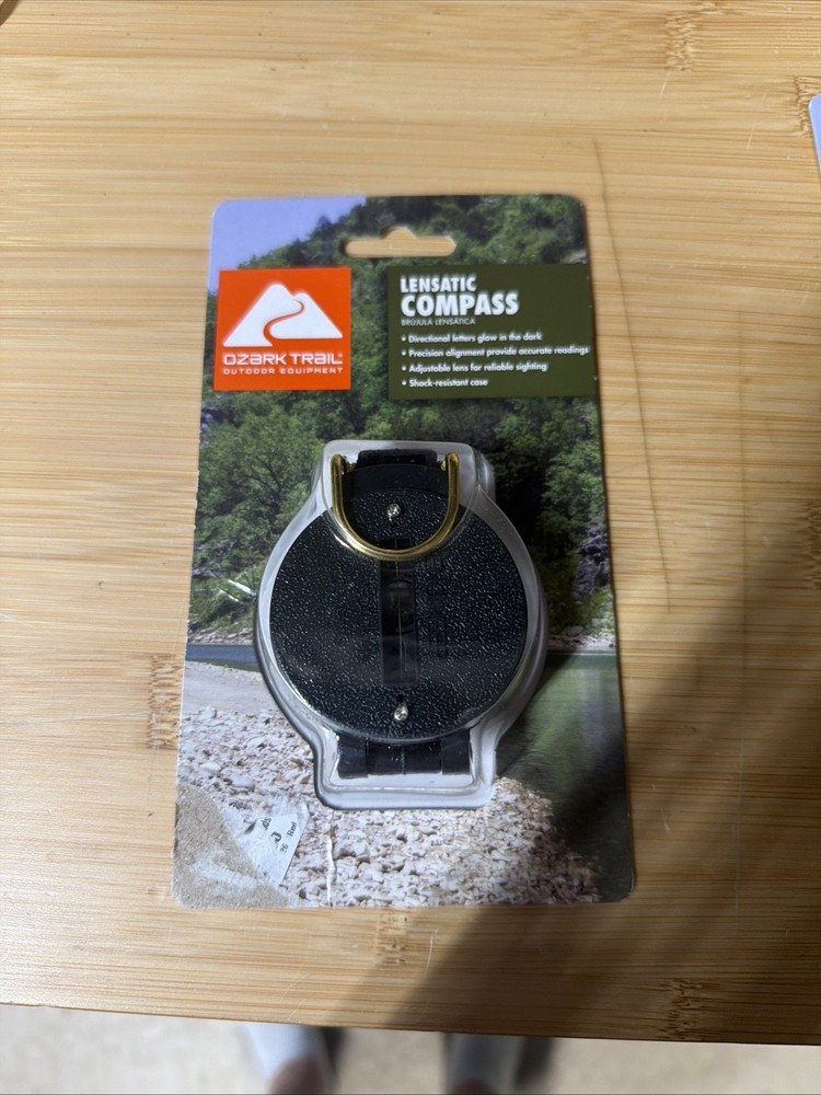 OZARK TRAIL LENSATIC COMPASS, GLOW IN THE DARK, 5093 BLACK NEW