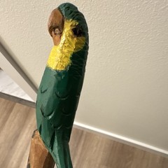 Hand Carved Wood Walking Stick Cane, Painted Green & Yellow Parrot – Jamaica
