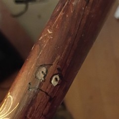 Handmade Wood Walking Stick with Number 2 Billiard Ball Handle, Painted Designs