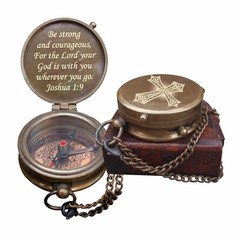 PERSONALIZED BRASS COMPASS WITH LEATHER BE STRONG BIBLE VERSE JOSHUA 1:9