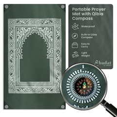 Portable Travel Prayer Mat Compass Weights Pouch Pocket Size Green Foldable