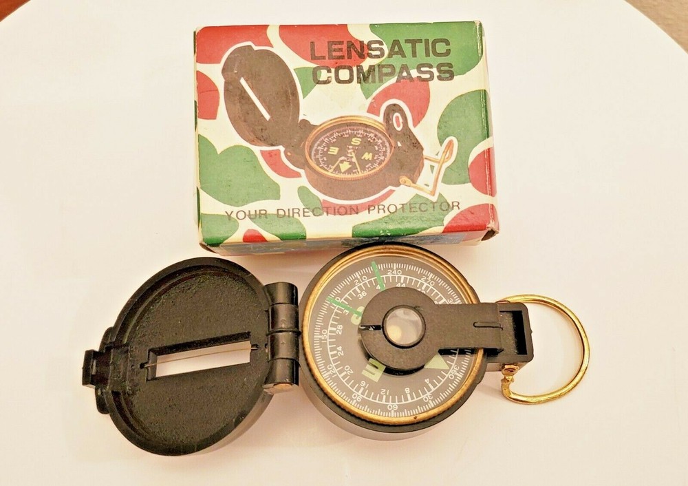 Vintage Precise Pathfinder Engineer Directional Lensatic Compass Taiwan with box