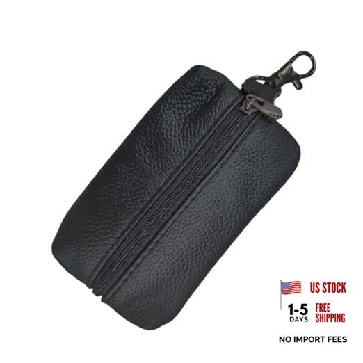 Leather Car Key Case Holder, Auto Smart Key Fob Protector Pouch with Black