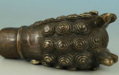 Asian Old Bronze Hand Carved Dragon Statue Walking Stick Head Statues