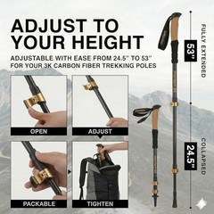 Carbon Fiber Trekking Poles – Ultralight 3K Hiking Poles, Collapsible & Black