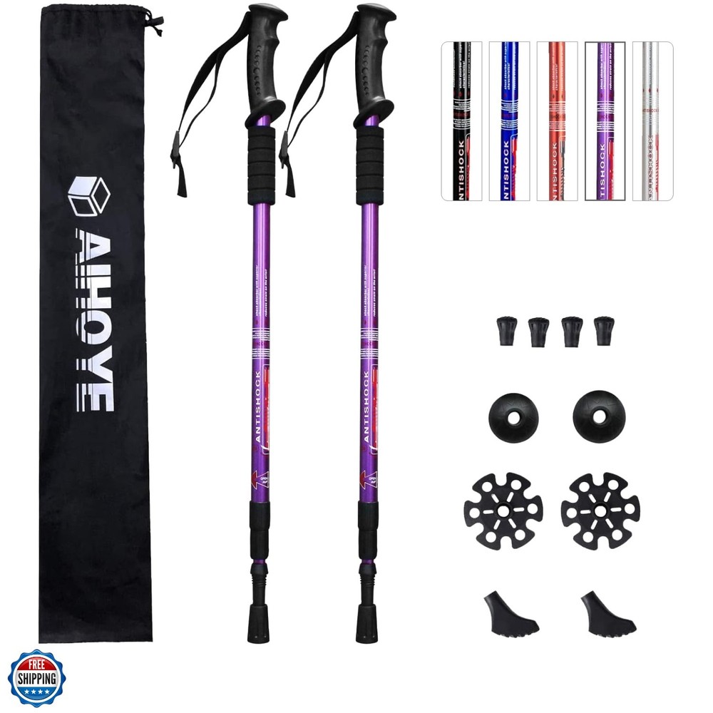Hiking Trekking Poles, 2 Pack Collapsible, Lightweight, Anti Shock, Walking S…