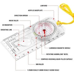 Compass Ruler Magnifying Scale Scout Hiking Camping Boating Orienteering Map US