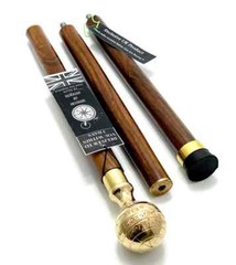 Globe Handle Solid Brass Stylish Hard Wood Foldable Walking Stick Vintage Walkin