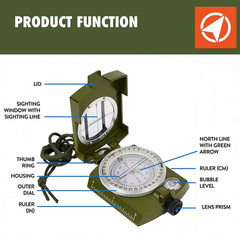 Ozark Trail Military Style Green Compass with Durable Metal Body for Nighttime