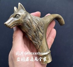 Brass Wolf Head Walking Stick Cane Handle Top Topper Hand Grip Holder Decor
